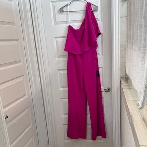 Lulu's Vibrant Fuchsia One-Shoulder Jumpsuit